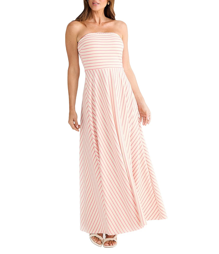 Brave + True Thandie Stretched Jersey Sleeveless Strapless Striped Fit & Flare Maxi Dress