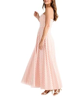 Brave + True Thandie Stretched Jersey Sleeveless Strapless Striped Fit & Flare Maxi Dress