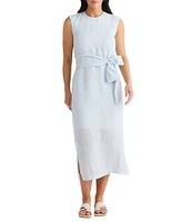 Brave + True Turning Point Sleeveless Linen Crew Neckline Tie Front Midi Dress