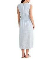 Brave + True Turning Point Sleeveless Linen Crew Neckline Tie Front Midi Dress