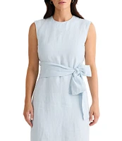 Brave + True Turning Point Sleeveless Linen Crew Neckline Tie Front Midi Dress