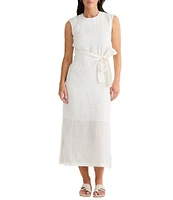 Brave + True Turning Point Sleeveless Linen Crew Neckline Tie Front Midi Dress