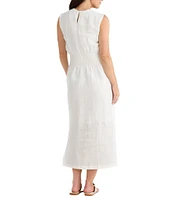 Brave + True Turning Point Sleeveless Linen Crew Neckline Tie Front Midi Dress