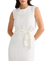 Brave + True Turning Point Sleeveless Linen Crew Neckline Tie Front Midi Dress