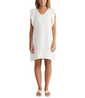 Brave + True Linen V-Neck Short Flutter Sleeve Shift Dress