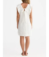 Brave + True Linen V-Neck Short Flutter Sleeve Shift Dress