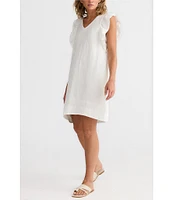 Brave + True Linen V-Neck Short Flutter Sleeve Shift Dress