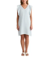 Brave + True Linen V-Neck Short Flutter Sleeve Shift Dress