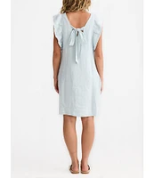 Brave + True Linen V-Neck Short Flutter Sleeve Shift Dress