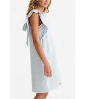 Brave + True Linen V-Neck Short Flutter Sleeve Shift Dress