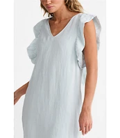 Brave + True Linen V-Neck Short Flutter Sleeve Shift Dress