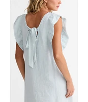 Brave + True Linen V-Neck Short Flutter Sleeve Shift Dress