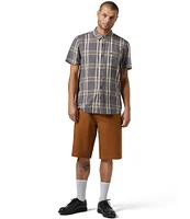 Brixton Charter Linen Blend Short Sleeve Plaid Shirt