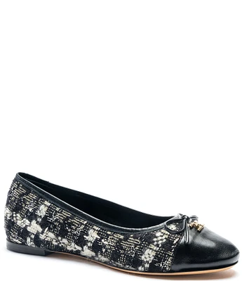 Bruno Magli Donatella Tweed Cap Toe Ballerina Bow Flats