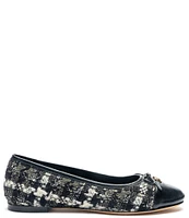 Bruno Magli Donatella Tweed Cap Toe Ballerina Bow Flats