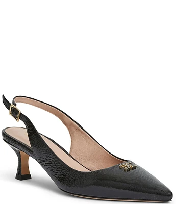 Bruno Magli Fiona Crinkle Patent Leather Kitten Heel Sling Back Pumps