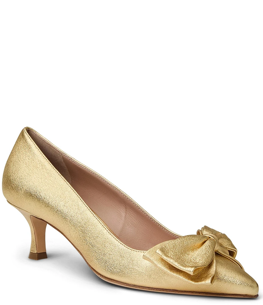 Bruno Magli Nadia Metallic Leather Kitten Heel Bow Pumps