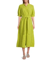 Bryn Walker Augustina Floral Cotton Jacquard Banded Collar Elbow Sleeve Button Front Dress