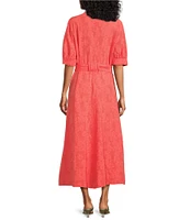 Bryn Walker Augustina Floral Cotton Jacquard Banded Collar Elbow Sleeve Button Front Dress