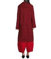 Bryn Walker Bamboo Fleece Plaid Shawl Collar Long Bell Sleeve Wrap Coat