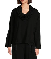 Bryn Walker Bamboo French Terry Cowl Neck Long Sleeve Ruched Seam Top