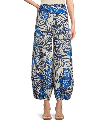 Bryn Walker Bell Isola Azzurra Print Flat Front Elastic Back Balloon Coordinating Pants