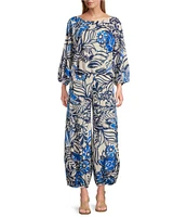 Bryn Walker Bell Isola Azzurra Print Flat Front Elastic Back Balloon Coordinating Pants