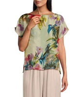 Bryn Walker Bess Silk Fiori Print Boat Neck Short Sleeve Shirt