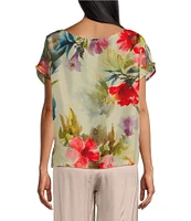 Bryn Walker Bess Silk Fiori Print Boat Neck Short Sleeve Shirt