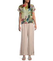 Bryn Walker Bess Silk Fiori Print Boat Neck Short Sleeve Shirt
