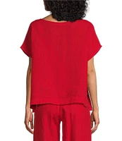 Bryn Walker Bessie Light Linen Crew Neck Cap Sleeve Boxy Button Front Shirt