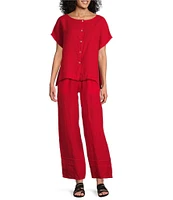 Bryn Walker Bessie Light Linen Crew Neck Cap Sleeve Boxy Button Front Shirt