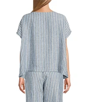 Bryn Walker Bessie Stripe Linen Round Neck Cap Sleeve Button Front Coordinating Shirt