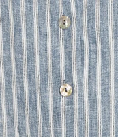 Bryn Walker Bessie Stripe Linen Round Neck Cap Sleeve Button Front Coordinating Shirt
