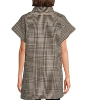 Bryn Walker Branson Bamboo Fleece Plaid Print Cowl Neck Cap Sleeve Tunic