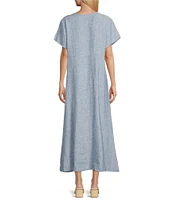 Bryn Walker Britta Cross-Dyed Linen Round Neck Short Sleeve Dress