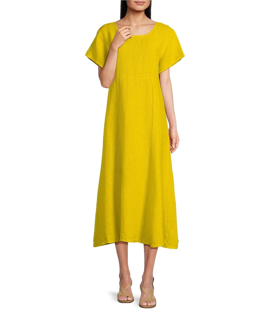 Bryn Walker Britta Light Linen Scoop Neck Short Sleeve A-line Midii Dress