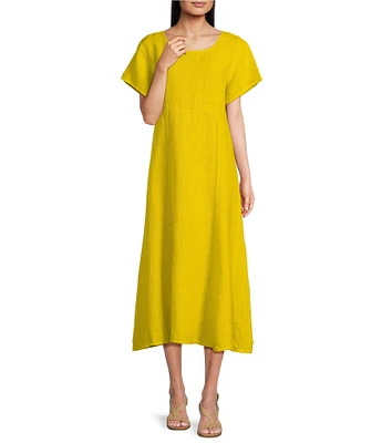 Bryn Walker Britta Light Linen Scoop Neck Short Sleeve A-line Midii Dress
