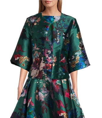 Bryn Walker Calla Adagio Duchesse Floral Print Round Neck Elbow Sleeve Jacket