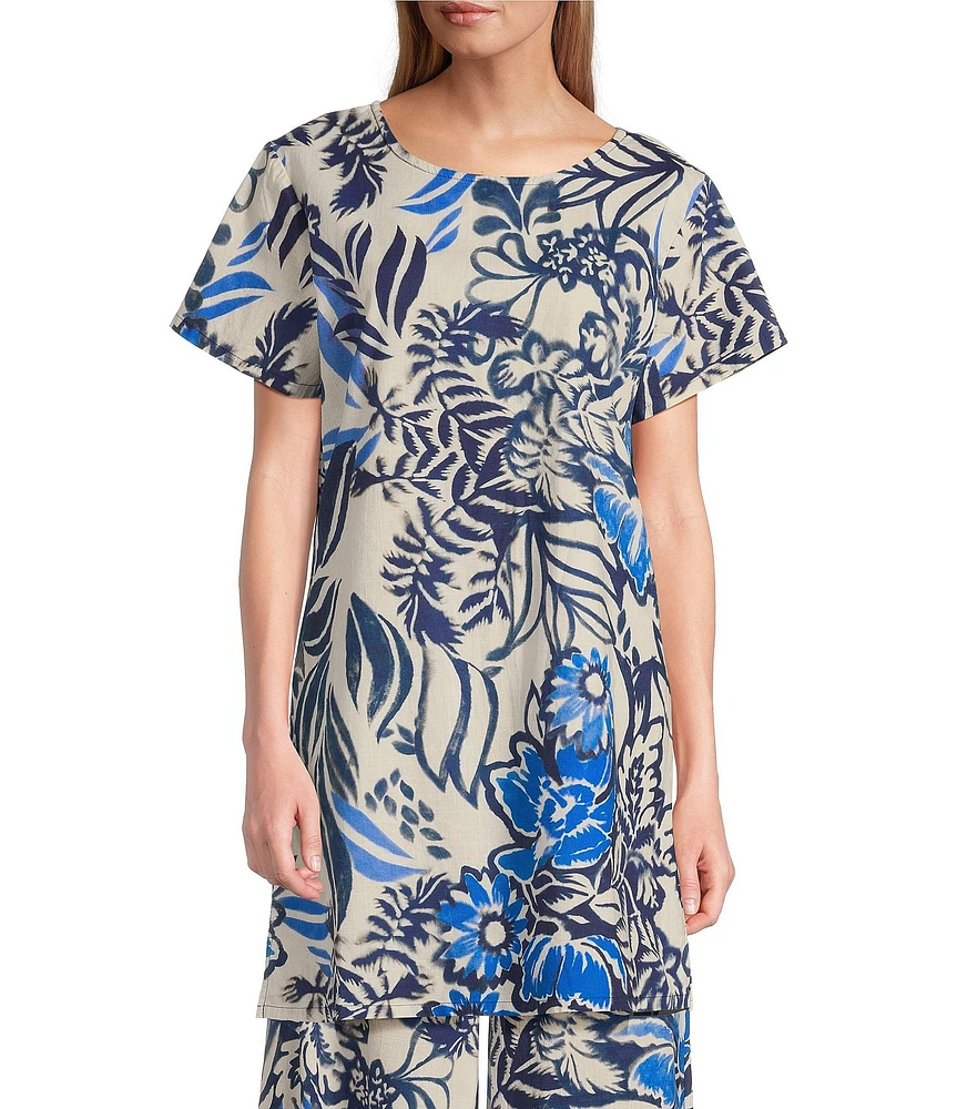 Bryn Walker Coordinating Wes Azzurra Print Round Neck Short Sleeve Tunic