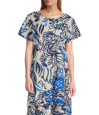 Bryn Walker Coordinating Wes Azzurra Print Round Neck Short Sleeve Tunic