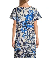Bryn Walker Coordinating Wes Azzurra Print Round Neck Short Sleeve Tunic
