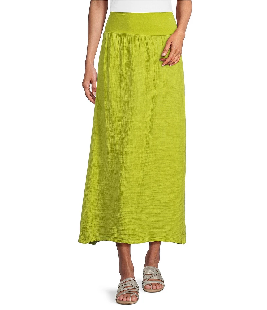 Bryn Walker Cotton Gauze Wide Waistband A-Line Pull-On Skirt