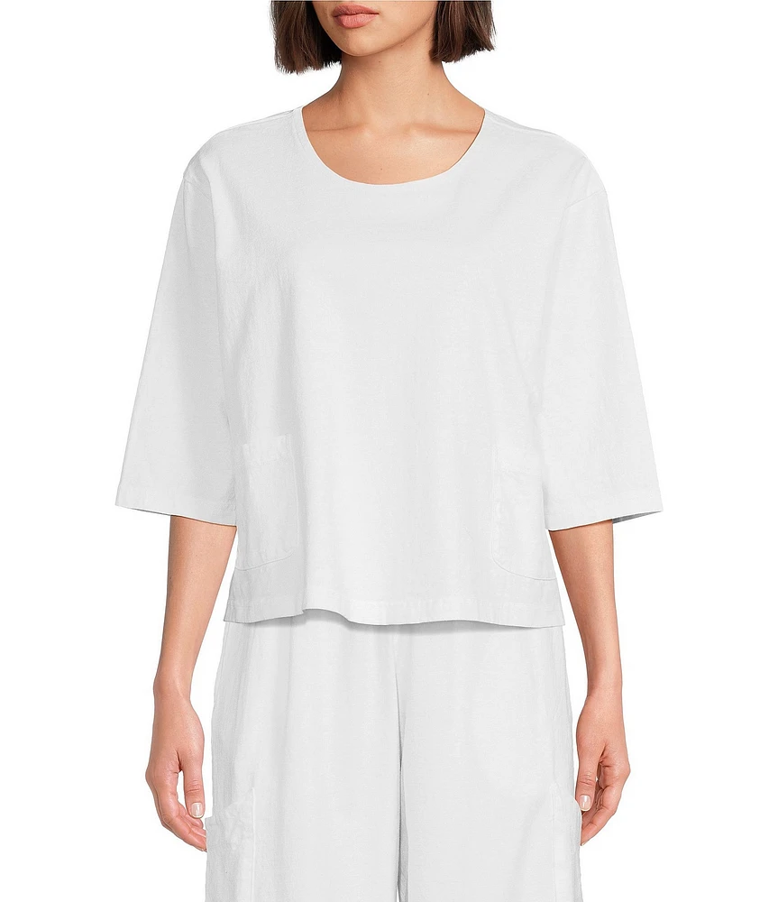 Bryn Walker Cotton Jersey Round Neck 3/4 Sleeve Boxy Shirt