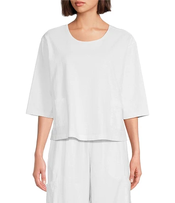 Bryn Walker Cotton Jersey Round Neck 3/4 Sleeve Boxy Shirt