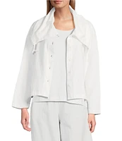 Bryn Walker Cotton Jersey Wide Pointed Collar Long Sleeve Button-Front Jacket