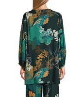 Bryn Walker Crepe Floral Woven Scoop Neck Long Sleeve Oversized Tunic