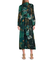 Bryn Walker Crepe Woven Geraldine Floral Mandarin Collar Long Sleeve Button-Front Shirtdress