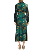 Bryn Walker Crepe Woven Geraldine Floral Mandarin Collar Long Sleeve Button-Front Shirtdress