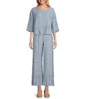 Bryn Walker Cross-Dyed Linen Elastic Waist Straight Leg Pintuck Coordinating Pants